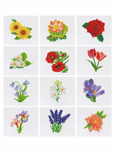 12 Mini Diamond Paintings | Blumen-Set