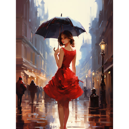 Frau im roten Kleid - Regen