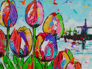 Fröhliche Malerei - Tulpen und Mühle