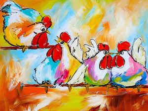 Fröhliche Malerei - Küssende Hühner