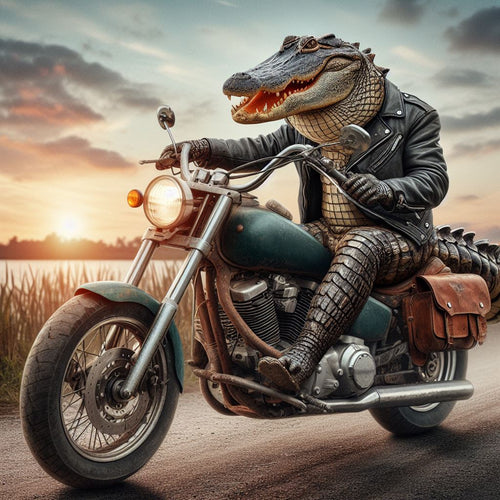 Alligator auf Motorrad
