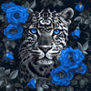 Leopard mit blauen Rosen