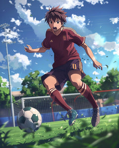 Anime-Junge, der Fußball spielt