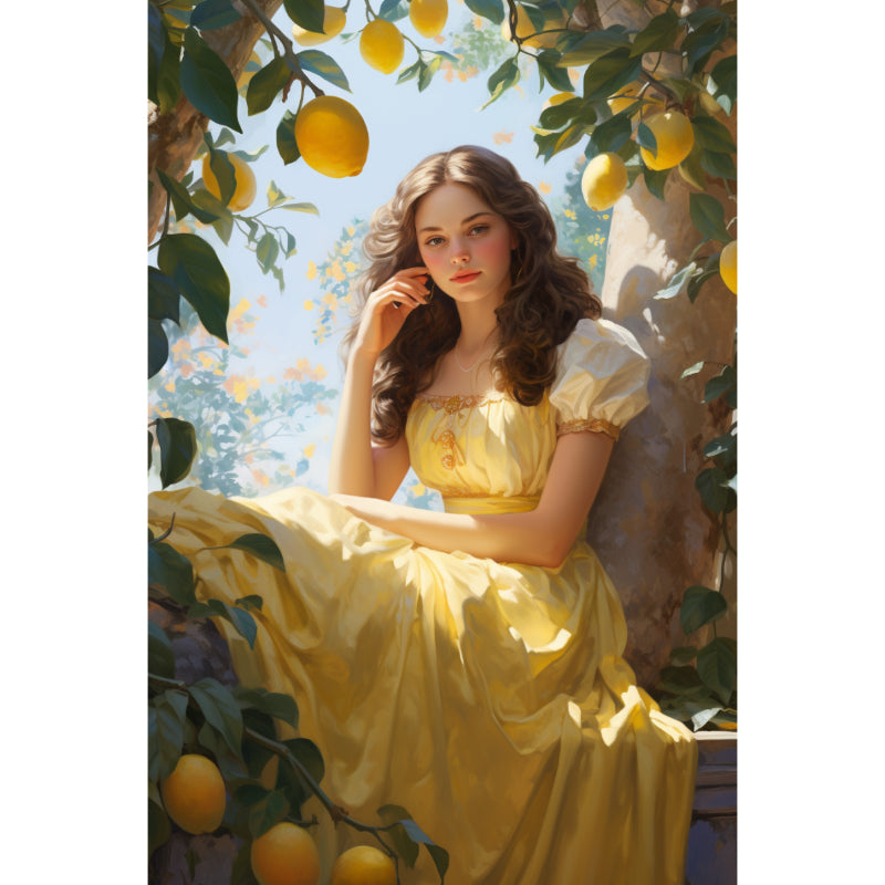 Frau unter Zitronenbaum